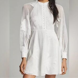 Anthropologie Cream Textured Button-Detail Top